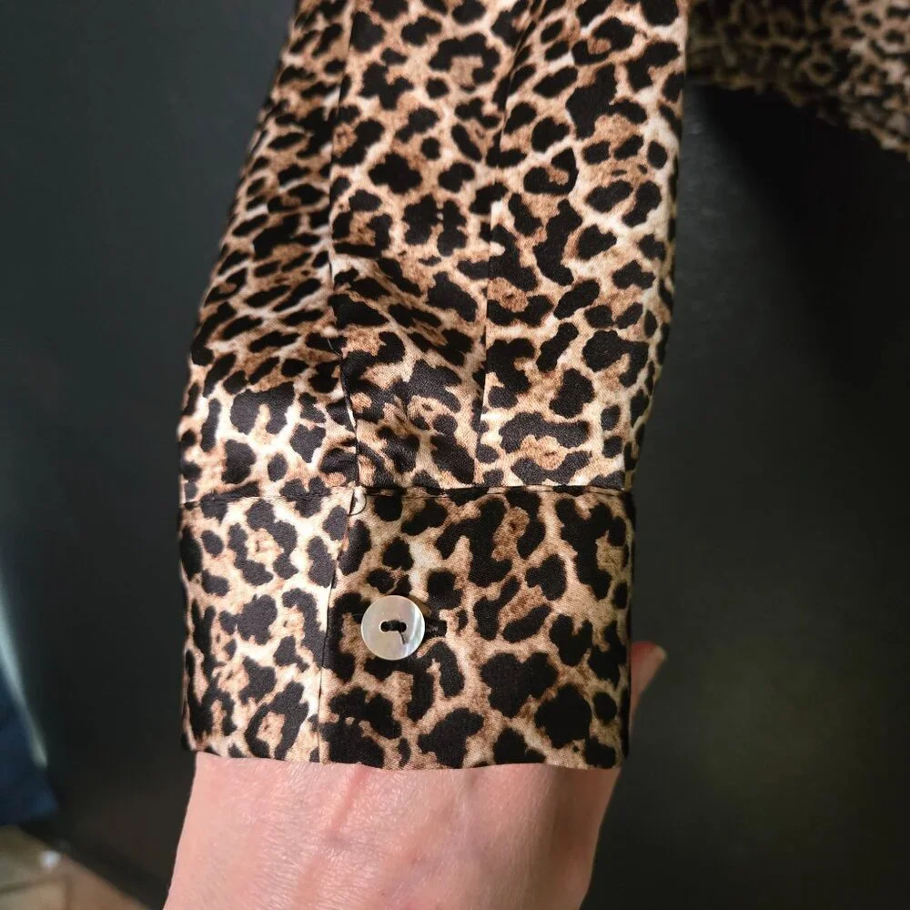 Rachel Zoe Womens Leopard‎ Print Button-Up Blouse Medium